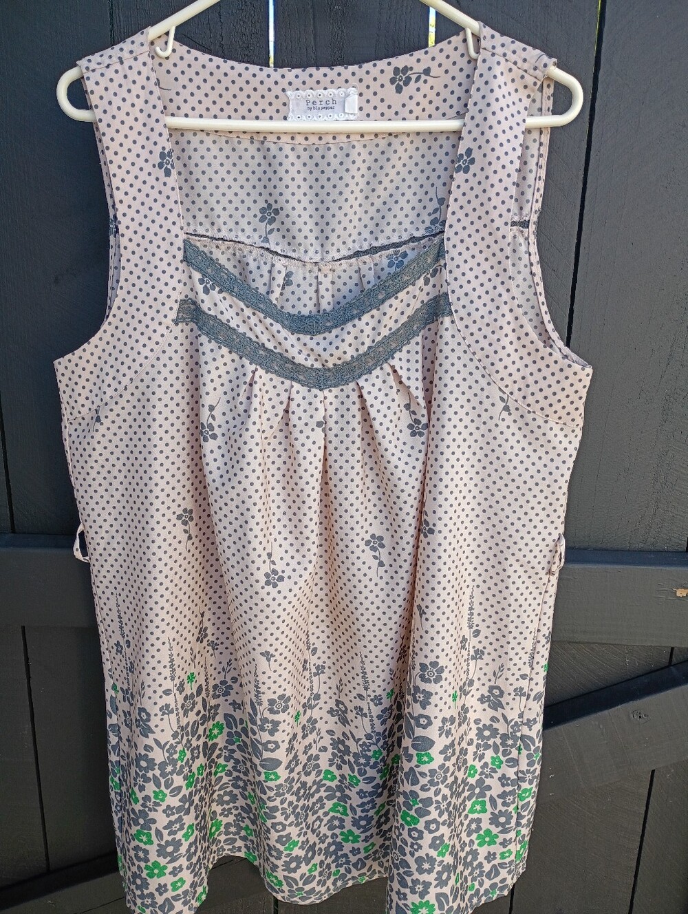 Sleeveless Polka Dot & Floral Tunic with Lace Trim